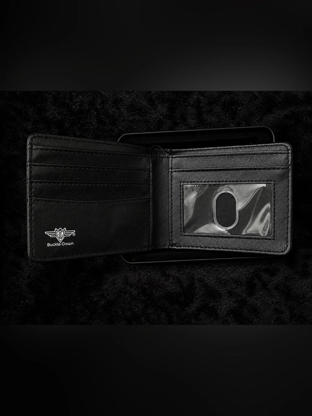 Buckle-Down Skull & Cross Winged Gothic Black Bifold Wallet with Metal Tin